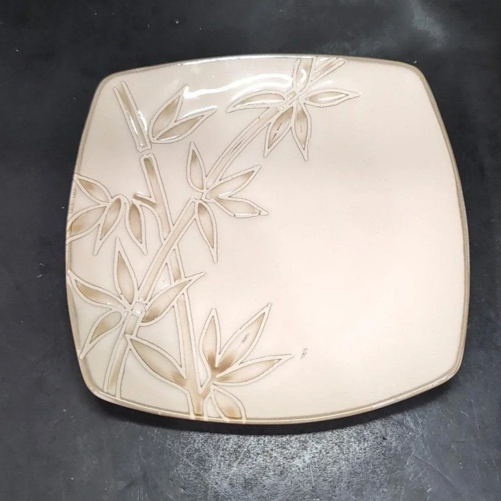 Florida‎ Marketplace Bamboo Design Salad Plates, Set of 4, Vintage Square Dishes